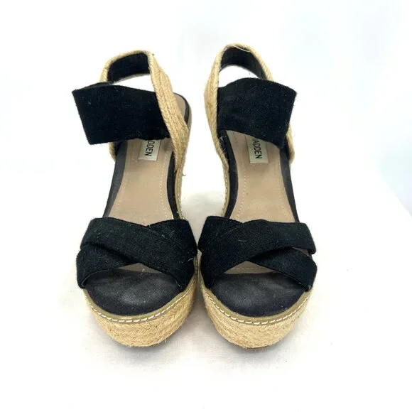 Steve Madden Eira Black Beige Espadrille Platform Sandals Women's 6.5 - Picture 6 of 10